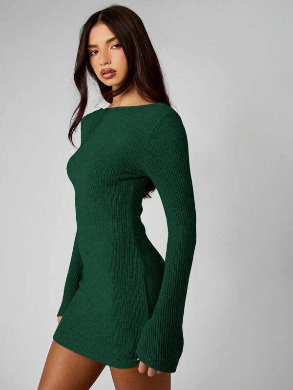 MISSGUIDED Ribbed Knit Long Sleeve Mini Dress
