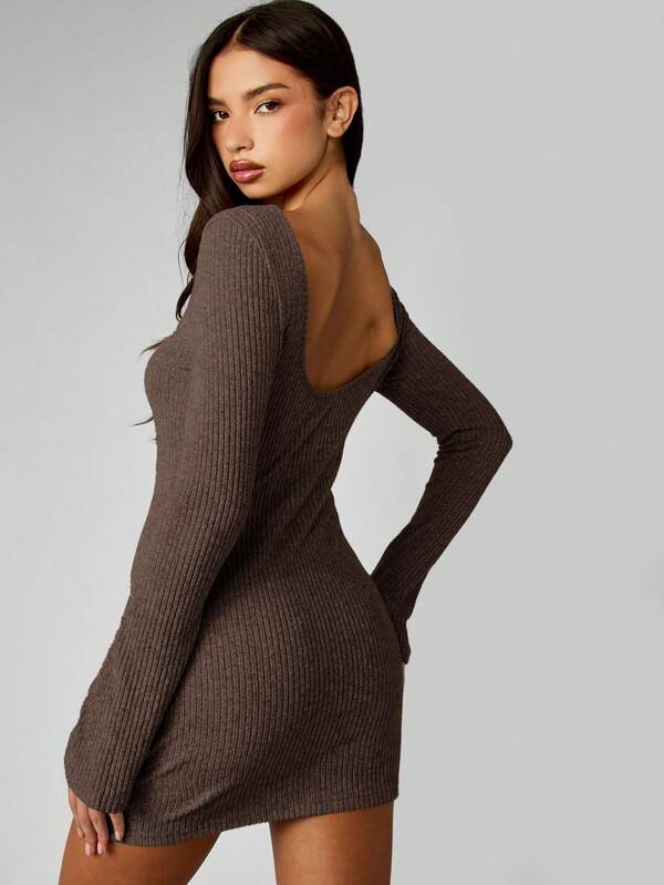 MISSGUIDED Ribbed Knit Off Shoulder Mini Dress