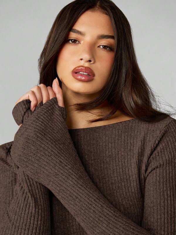 MISSGUIDED Ribbed Knit Off Shoulder Mini Dress