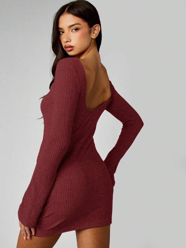MISSGUIDED Ribbed Knit Off Shoulder Mini Dress