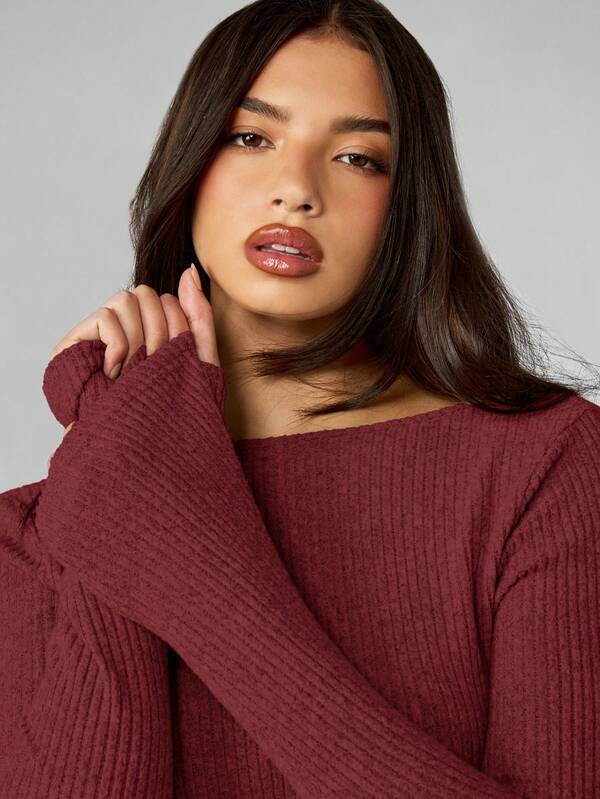 MISSGUIDED Ribbed Knit Off Shoulder Mini Dress