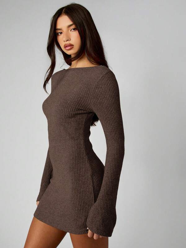MISSGUIDED Ribbed Knit Off Shoulder Mini Dress