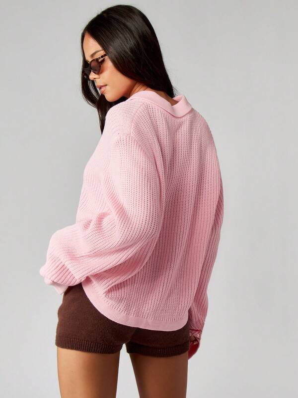 MISSGUIDED Ribbed Knit Polo Sweater With Buttons