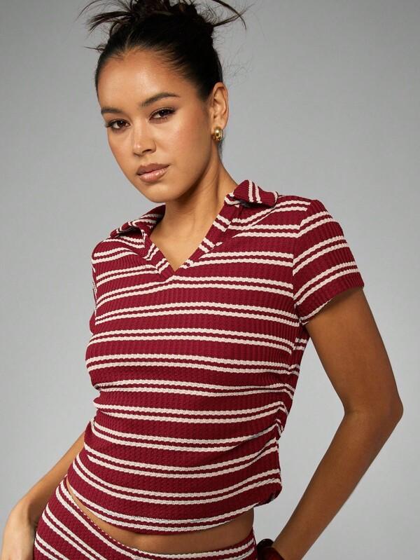 MISSGUIDED Ribbed Knit Polo Top And Fitted Shorts Coordinate Set