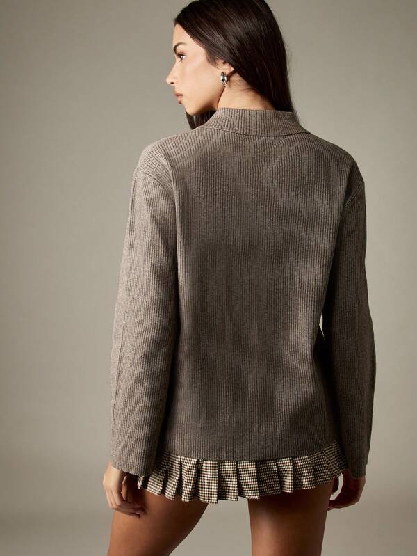 MISSGUIDED Ribbed Knit Polo Top With Button Front