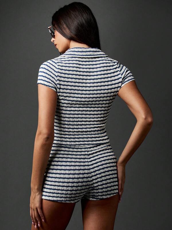 MISSGUIDED Ribbed Knit Polo Two Piece Set Loungewear Co Ord Mid Thigh Length