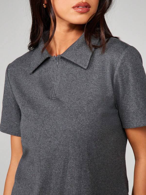 MISSGUIDED Ribbed Knit Polo With Quarter Zip