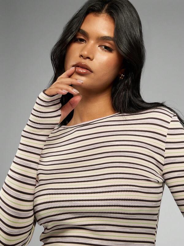 MISSGUIDED Ribbed Knit Striped Crop Top And Shorts Set