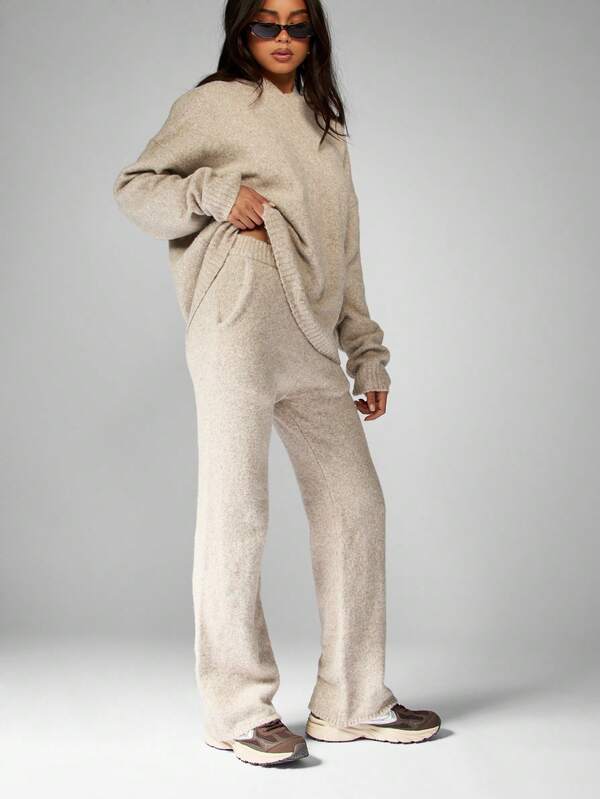 MISSGUIDED Ribbed Knit Sweater And Wide Leg Pants Set