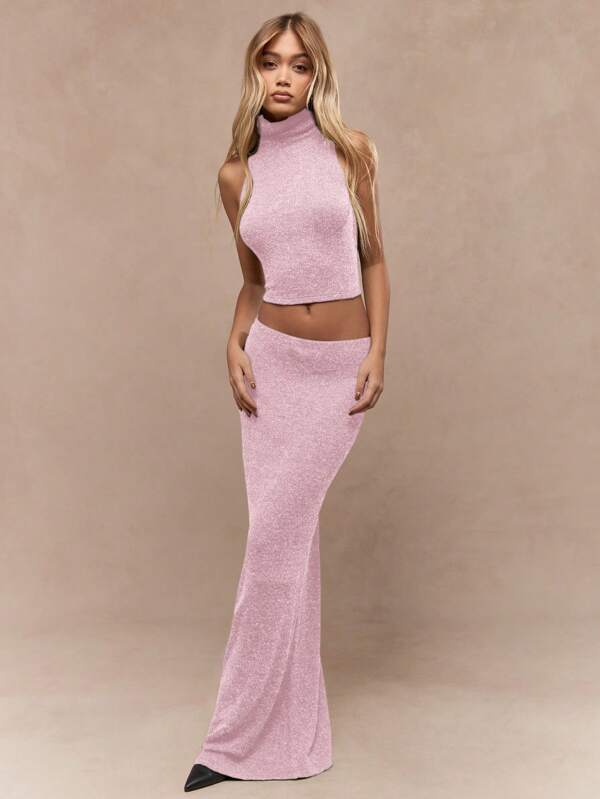 MISSGUIDED Ribbed Knit Sweater Turtleneck Two-Piece Set