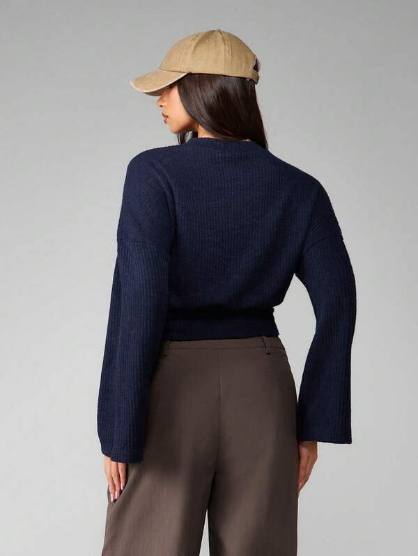 MISSGUIDED Ribbed Knit Sweater With Bell Sleeves And Mock Neck