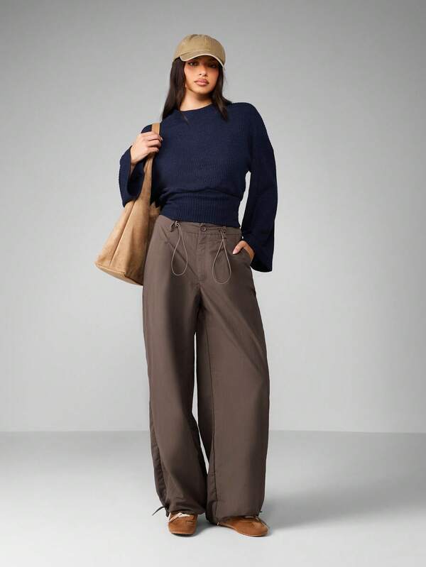MISSGUIDED Ribbed Knit Sweater With Bell Sleeves And Mock Neck