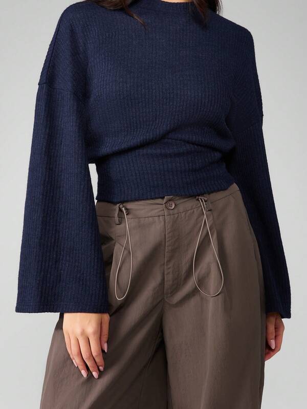 MISSGUIDED Ribbed Knit Sweater With Bell Sleeves And Mock Neck