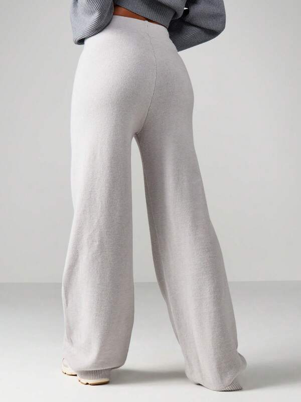 MISSGUIDED Ribbed Knit Wide Leg Pants With Drawstring