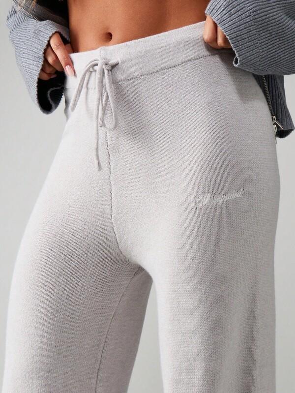 MISSGUIDED Ribbed Knit Wide Leg Pants With Drawstring