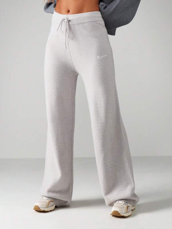 MISSGUIDED Ribbed Knit Wide Leg Pants With Drawstring