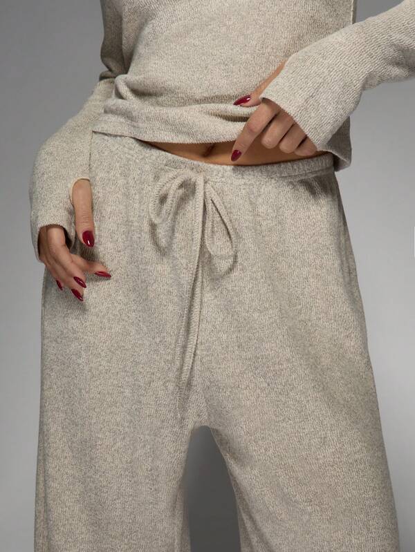 MISSGUIDED Ribbed Knit Wide Leg Two Piece Set