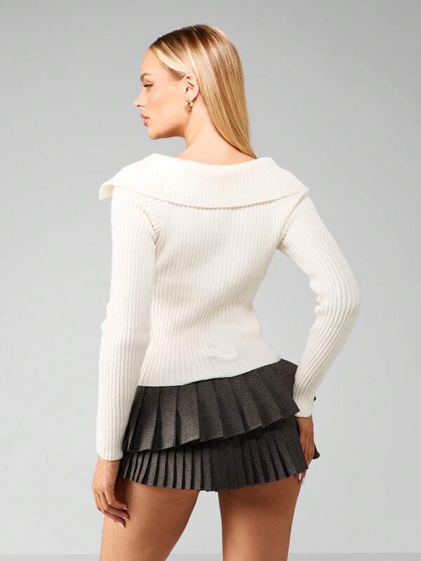 MISSGUIDED Ribbed Knit Zip Front Collared Crop Cardigan