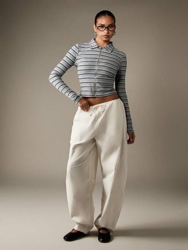 MISSGUIDED Ribbed Knit Zip Through Cardigan With Collar And Long Sleeves