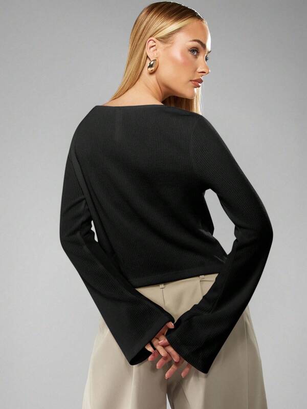 MISSGUIDED Ribbed Long Sleeve Boat Neck Top