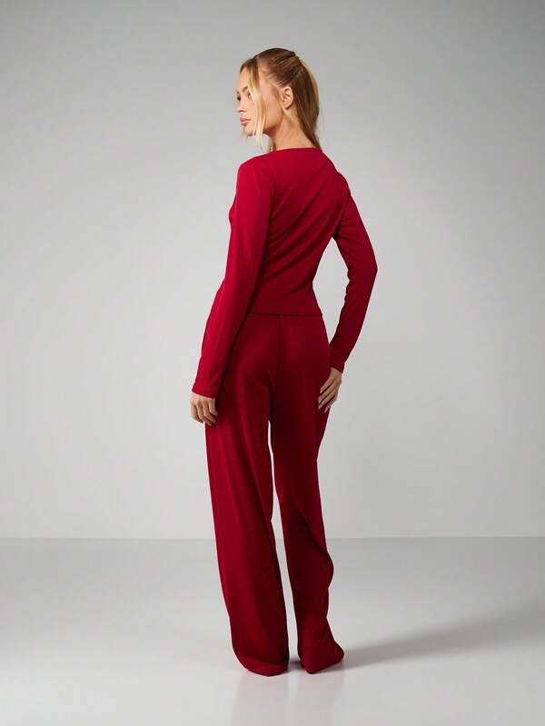 MISSGUIDED Ribbed Long Sleeve Top And Pants Set
