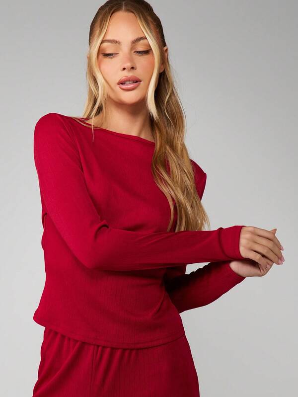 MISSGUIDED Ribbed Long Sleeve Top And Pants Set