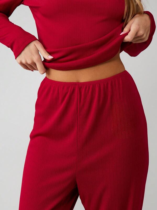 MISSGUIDED Ribbed Long Sleeve Top And Pants Set