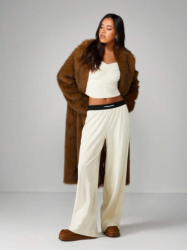 MISSGUIDED Ribbed Lounge Set With Ruched Front And Wide Leg