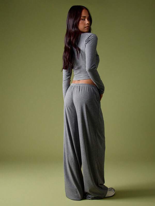 MISSGUIDED Ribbed Striped Crop Top With Wide Leg Palazzo Pants