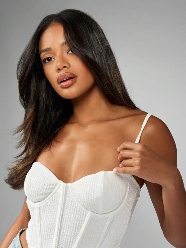 MISSGUIDED Ribbed Structured Corset Style Crop Tank Top