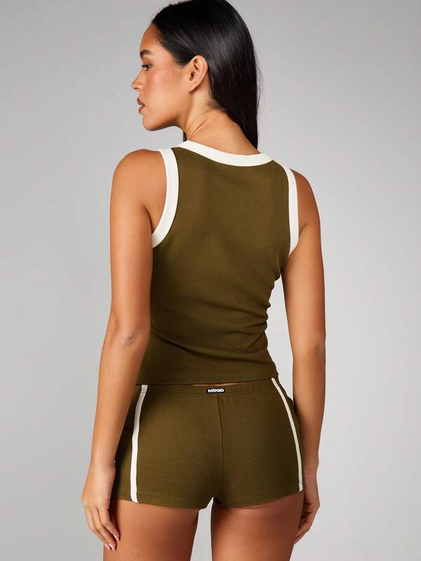 MISSGUIDED Ribbed Tank With Contrast Binding