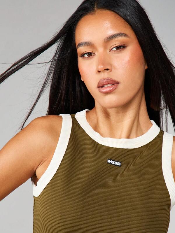 MISSGUIDED Ribbed Tank With Contrast Binding