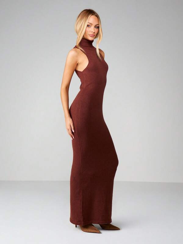 MISSGUIDED Ribbed Turtleneck Sleeveless Maxi Dress