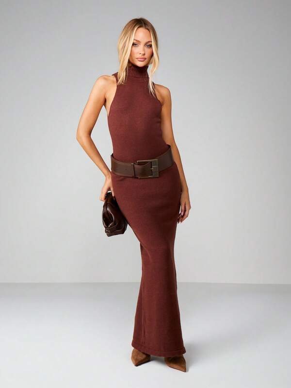 MISSGUIDED Ribbed Turtleneck Sleeveless Maxi Dress