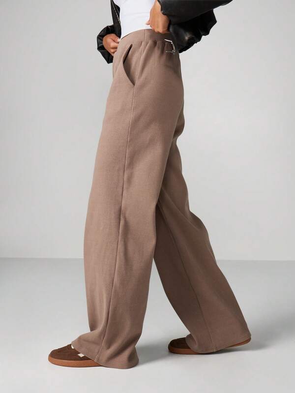 MISSGUIDED Ribbed Wide Leg Palazzo Pants