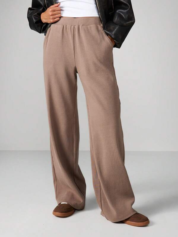MISSGUIDED Ribbed Wide Leg Palazzo Pants