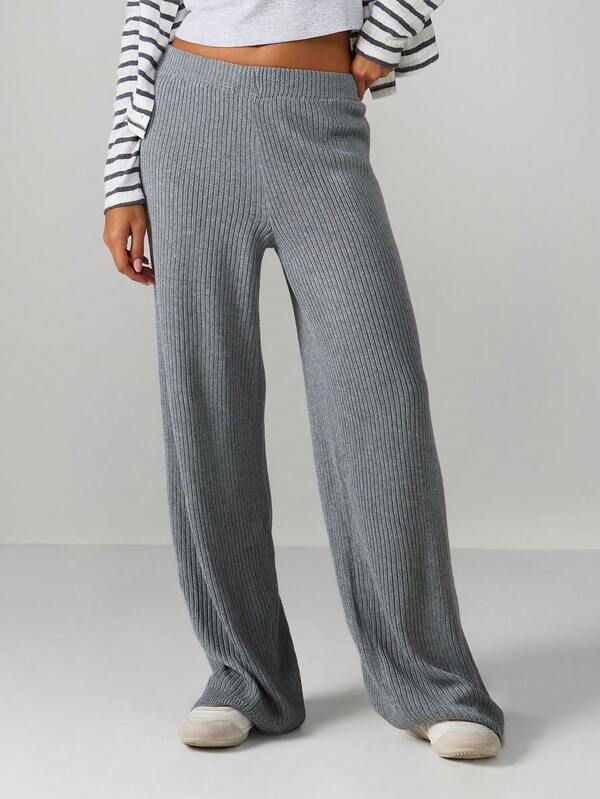 MISSGUIDED Ribbed Wide Leg Palazzo Pants