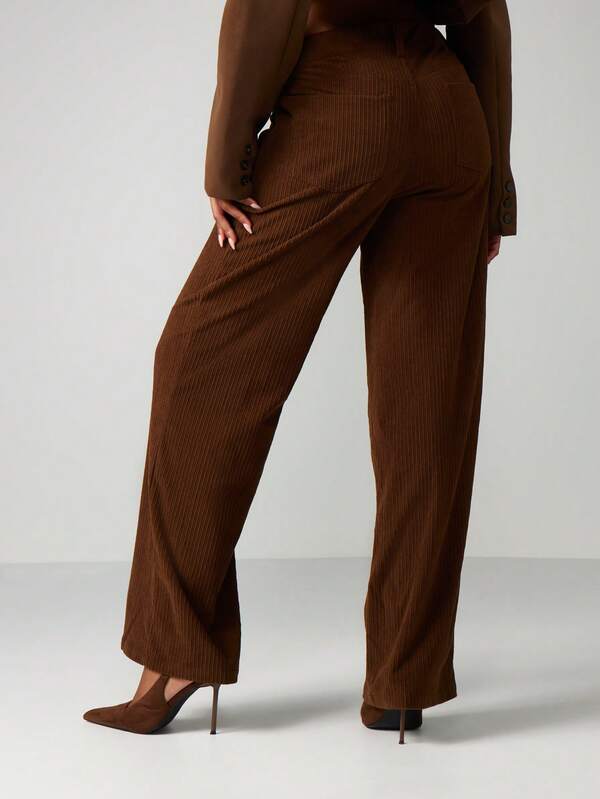 MISSGUIDED Ribbed Wide Leg Pants With Lace Up Detail