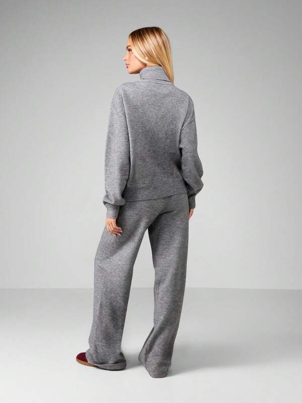 MISSGUIDED Roll Neck Knitted Jumper And Wide Leg Trousers Set