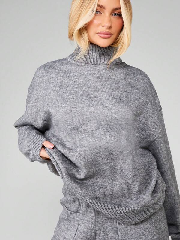 MISSGUIDED Roll Neck Knitted Jumper And Wide Leg Trousers Set