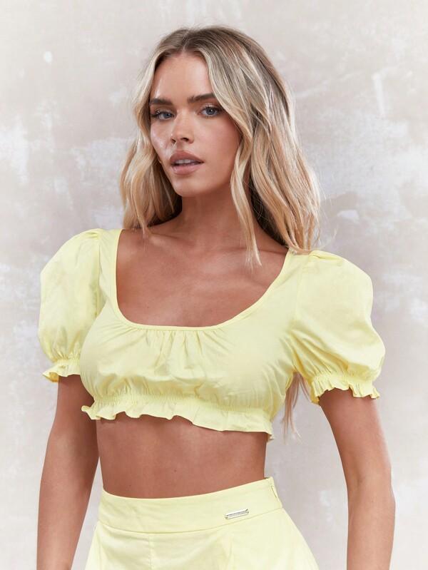 MISSGUIDED Ruched Balloon Sleeves Crop Top And Pleated Shorts Co-Ord Set