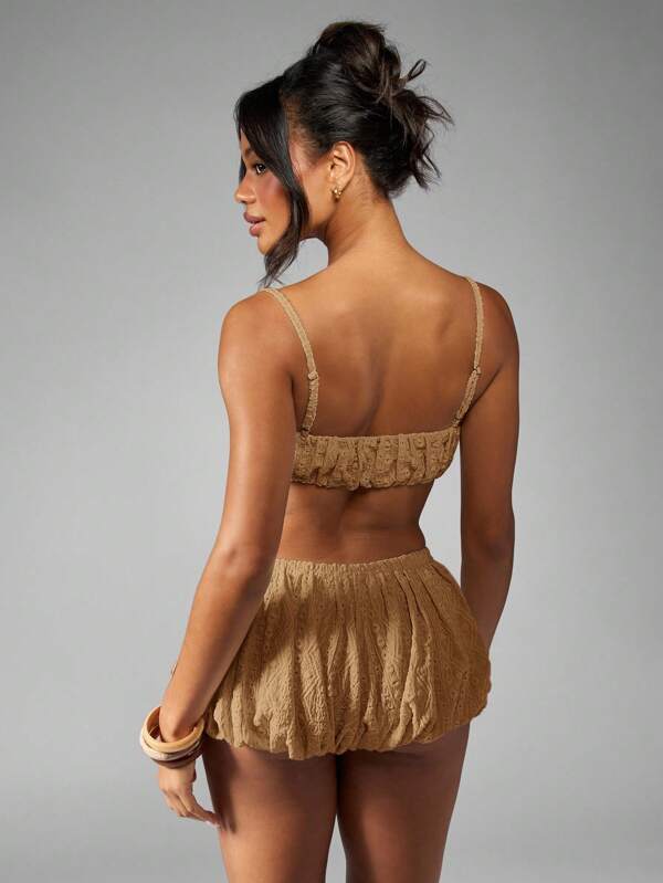 MISSGUIDED Ruched Broderie Anglaise Puffball Shorts Co Ord With Bandeau Top