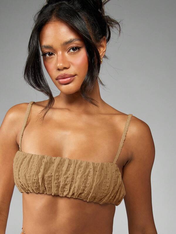 MISSGUIDED Ruched Broderie Anglaise Puffball Shorts Co Ord With Bandeau Top