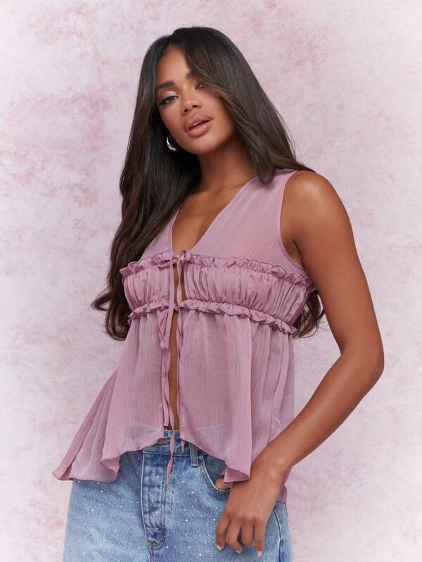 MISSGUIDED Ruched Bust Detail Sleeveless Open Front Top