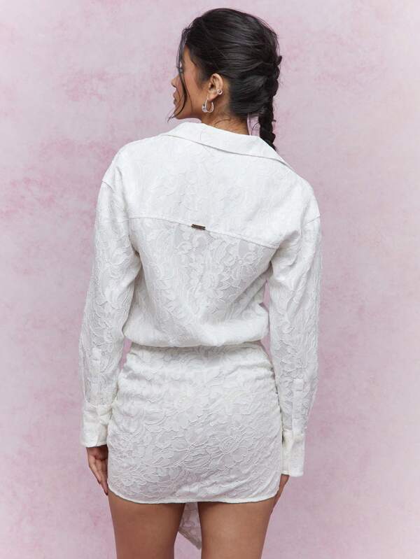 MISSGUIDED Ruched Lace Wrap Dress Detail Shirt Mini Dress
