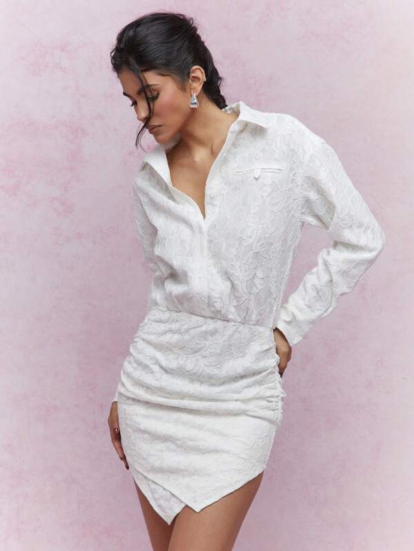 MISSGUIDED Ruched Lace Wrap Dress Detail Shirt Mini Dress