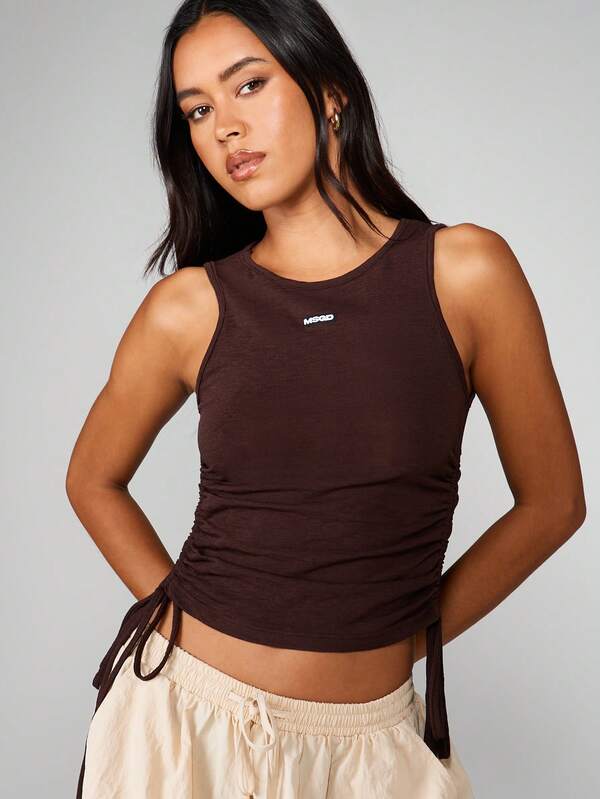 MISSGUIDED Ruched Side Tank With Drawstring Ties