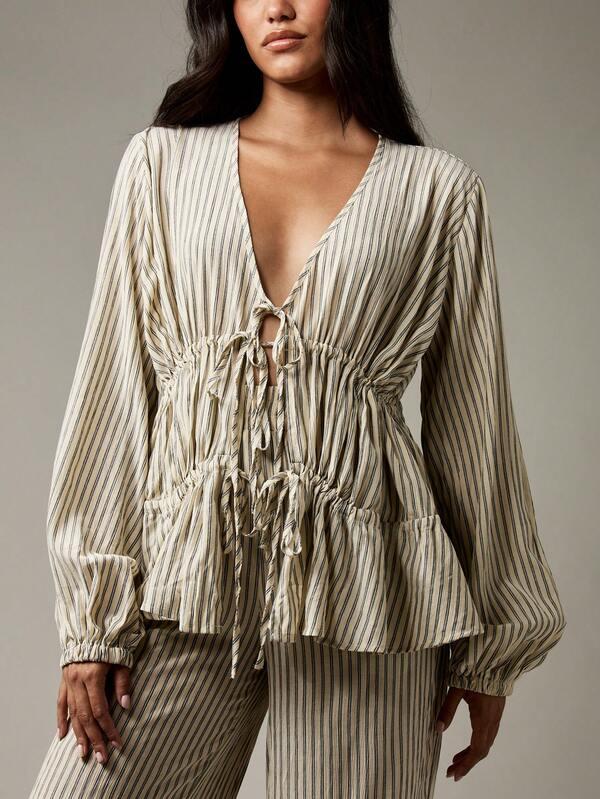 MISSGUIDED Ruched Two Piece Set With Balloon Sleeves And Wide Leg Pants