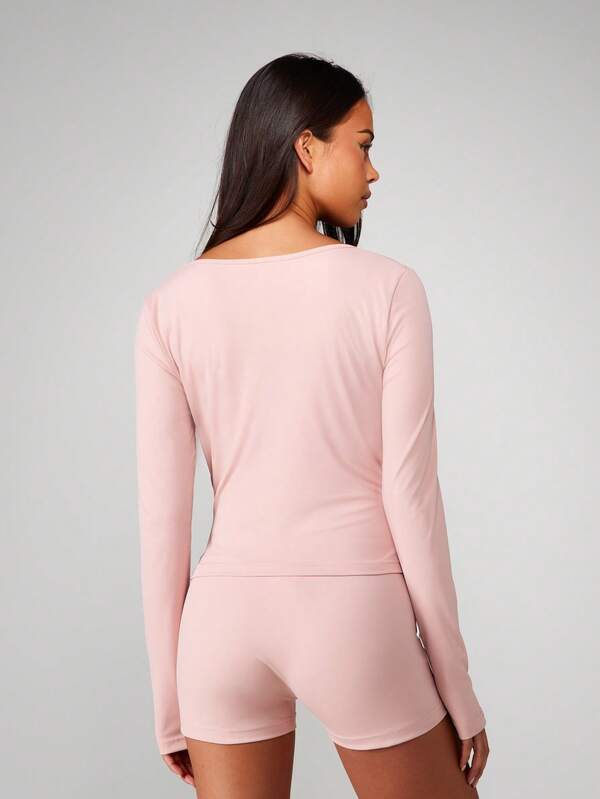 MISSGUIDED Ruched V Neck Long Sleeve Lounge Set