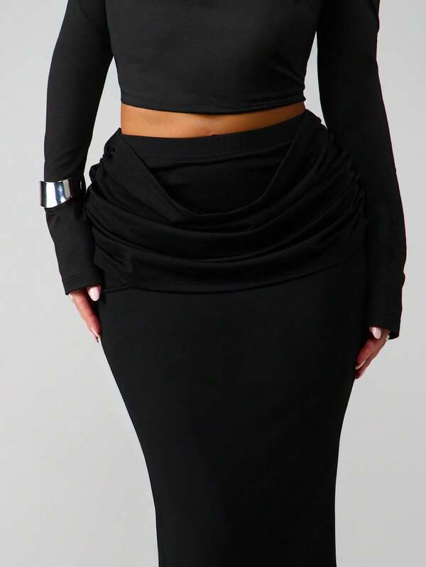 MISSGUIDED Ruched Waist Maxi Skirt With Draped Detail
